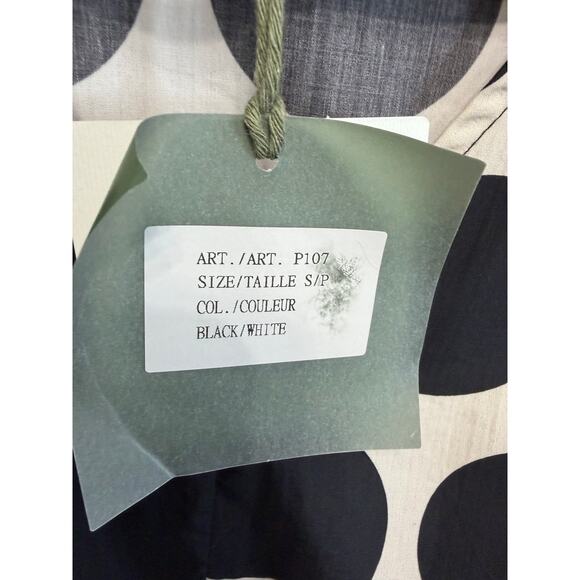 LUNA ALLEGRA V Neck Puff Sleeve Polka Dot Midi Dress Black White Sz S - Picture 11 of 13